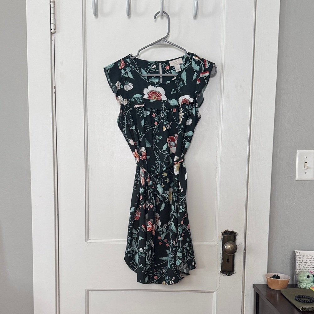 LOFT Floral Midi Dress - Black and Red